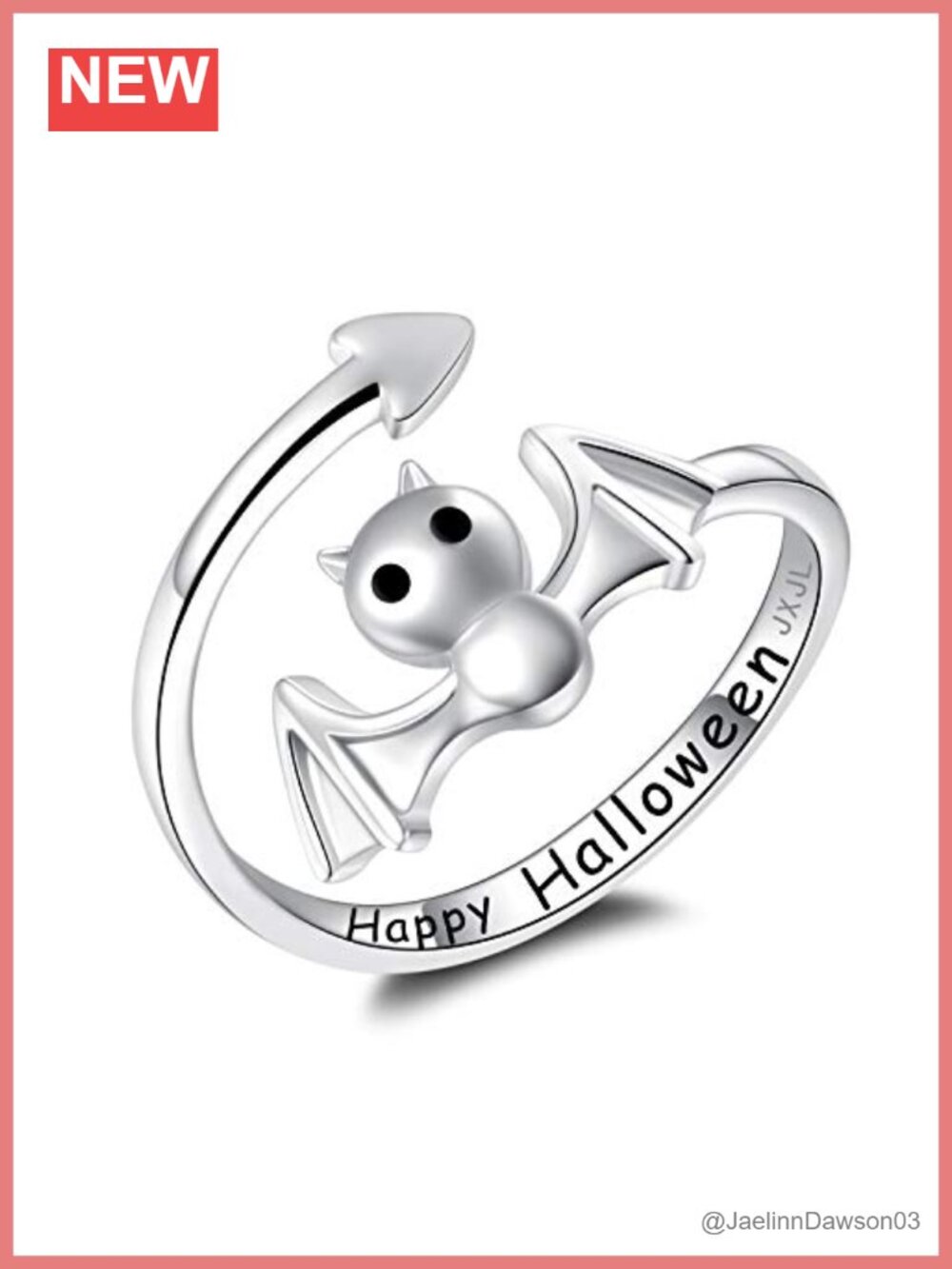 S925 Sterling Silver Bat Ring Adjustable Halloween Gift Jewelry